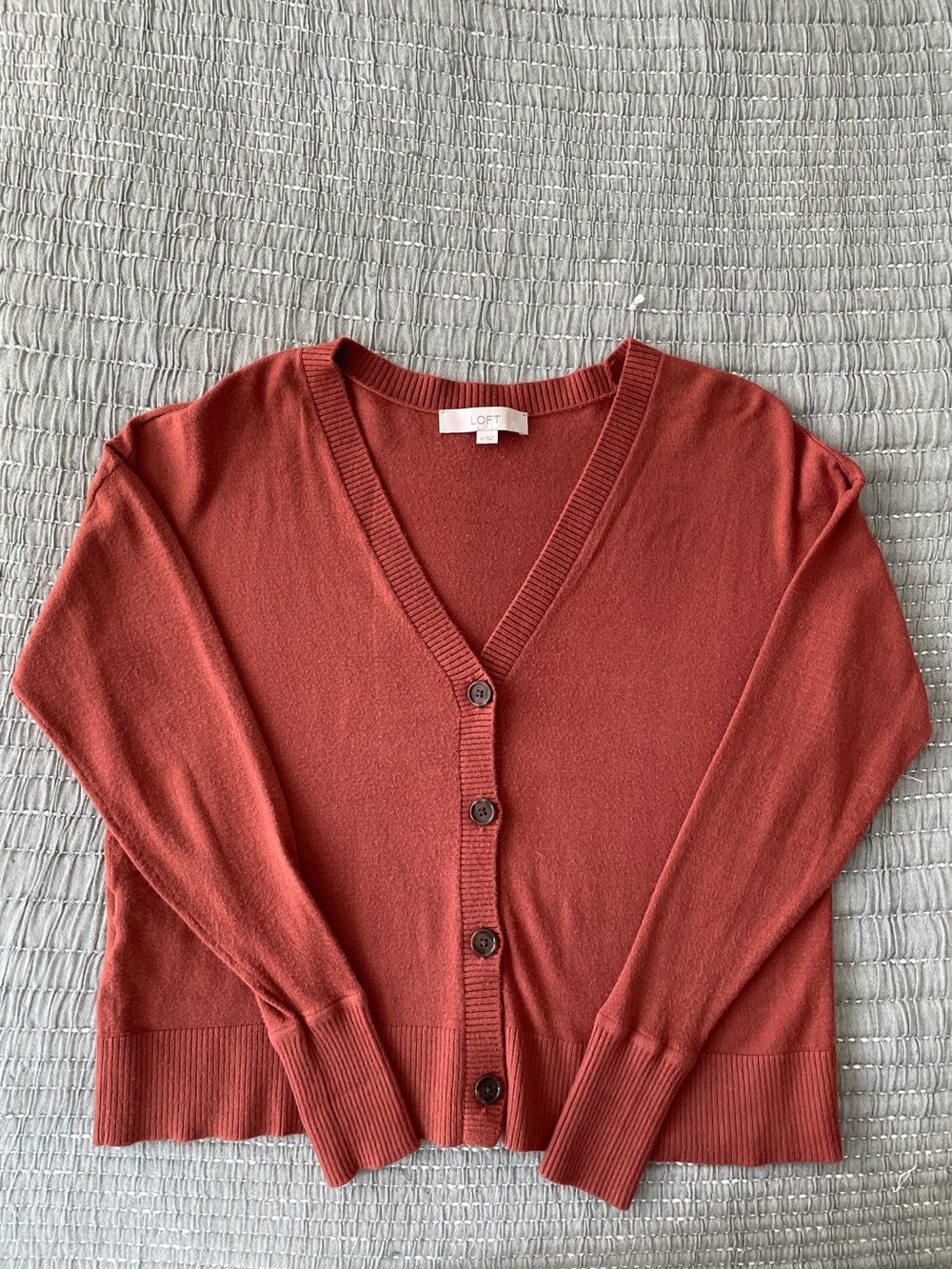 Loft Rust Red/Orange V Neck Cardigan Size XS Lightweight Preppy Fall